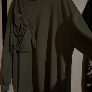 SHEIN Olive Green Long Sleeve Top with Side Bow